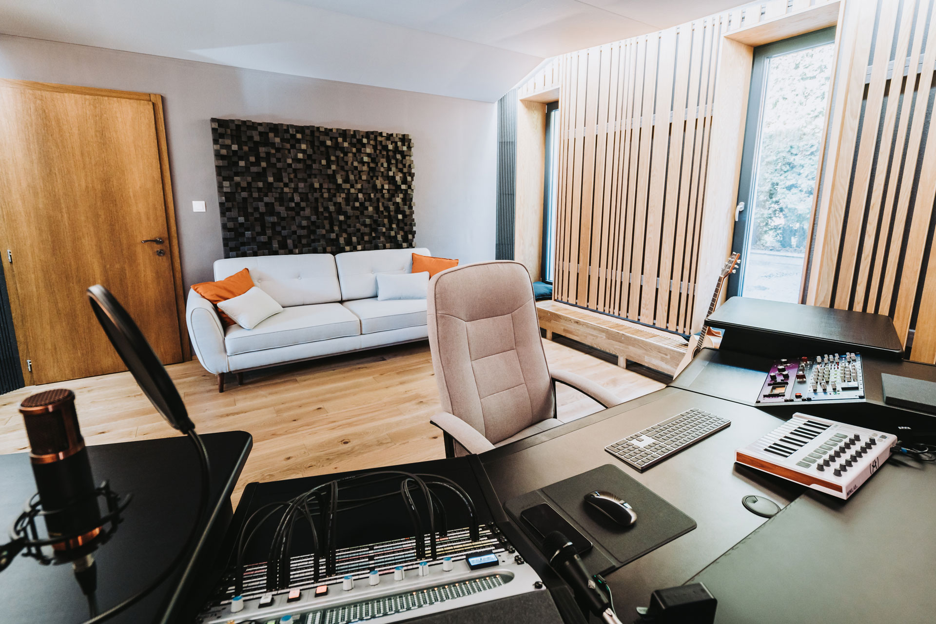 Control room in a music recording studio